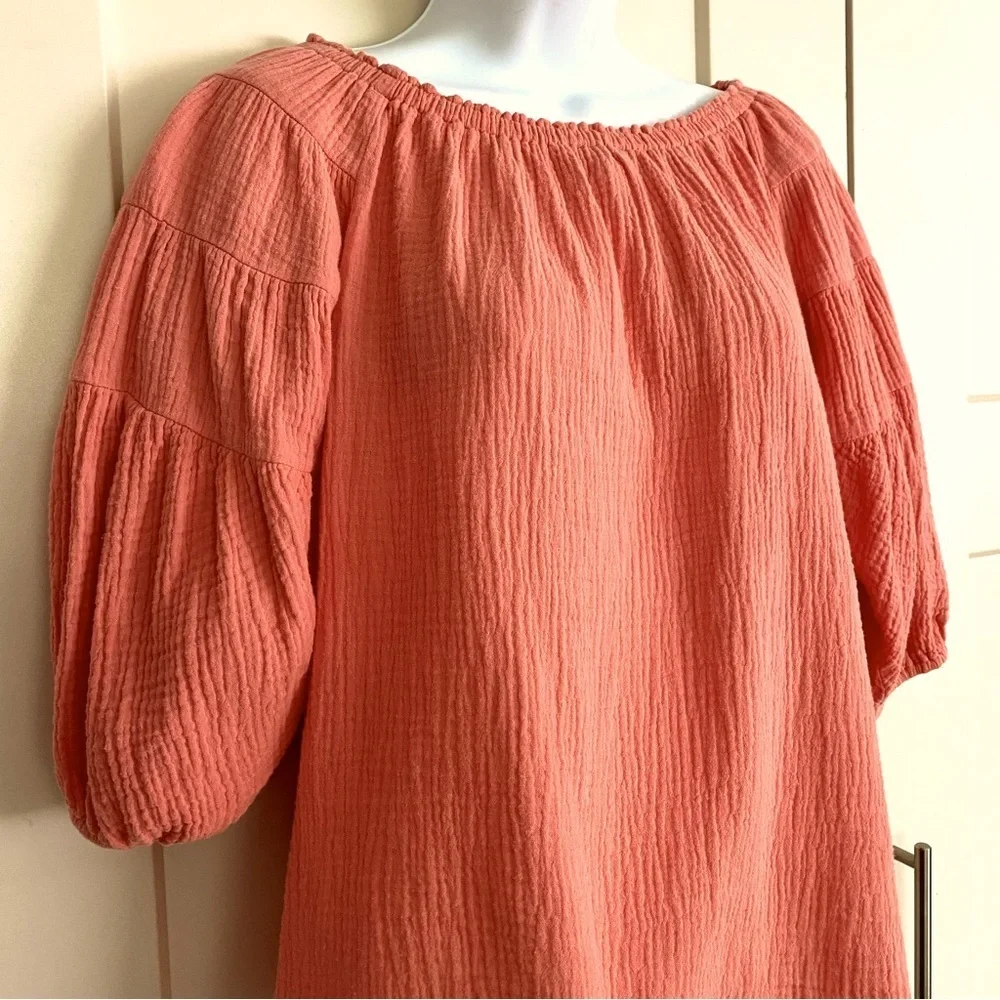 Before You Coral Cotton Top Size Medium Gauze Casual Off-Shoulder Summer Modest - Picture 2 of 12
